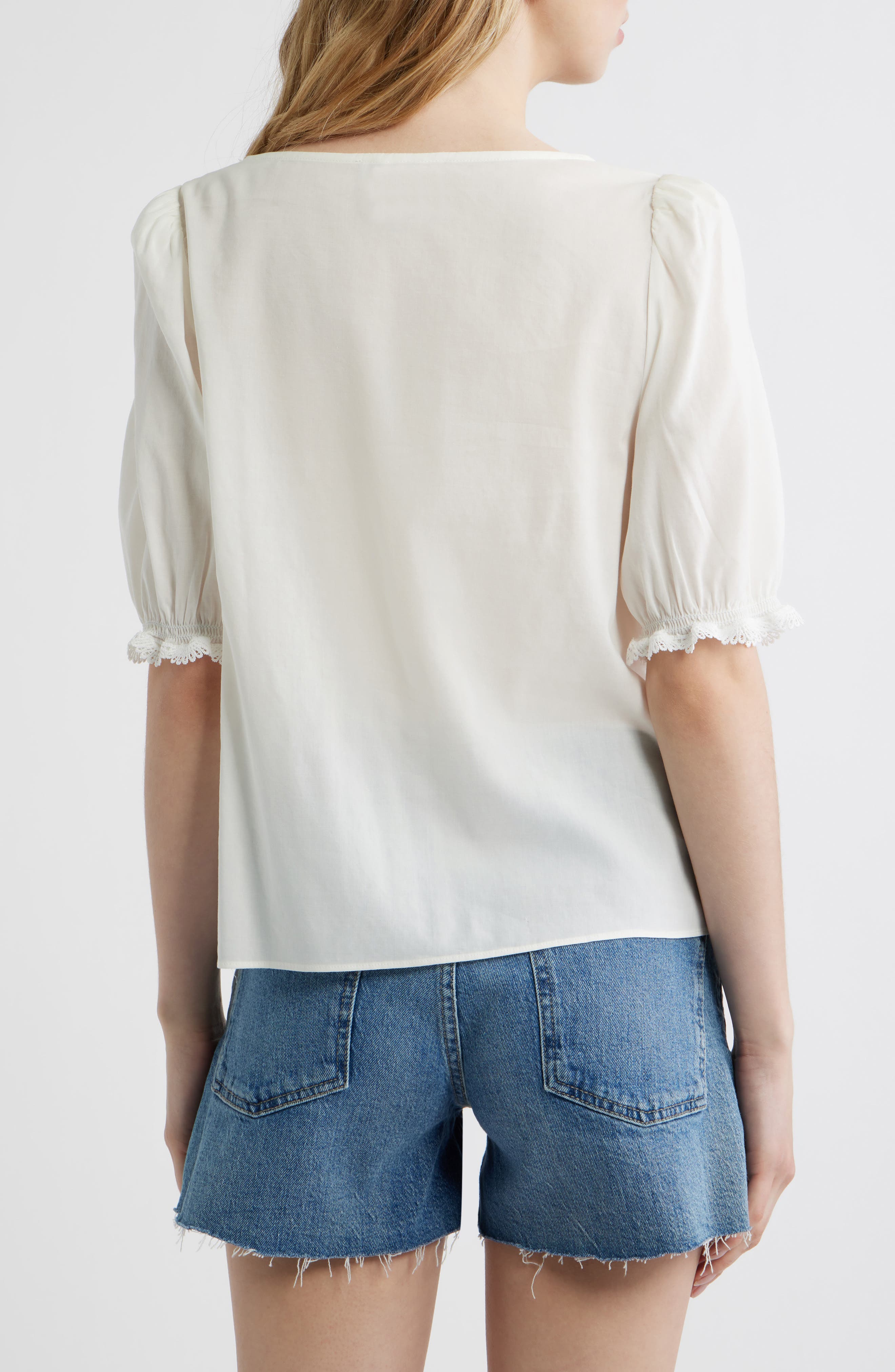 Reformation Wildflower Lace Trim Puff Sleeve Organic Cotton Blend