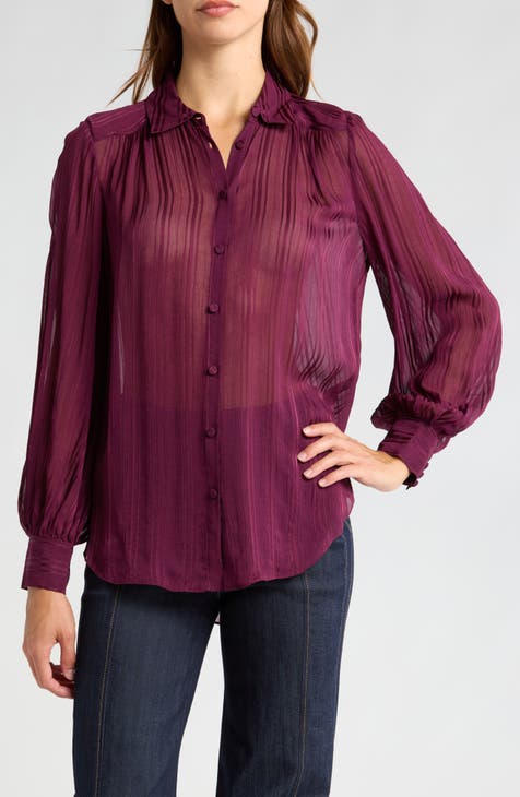 Kandice Sheer Stripe Button-Up Shirt