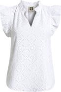 Anne Klein Embroidered Cotton Eyelet Top