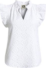 Anne Klein Embroidered Cotton Eyelet Top
