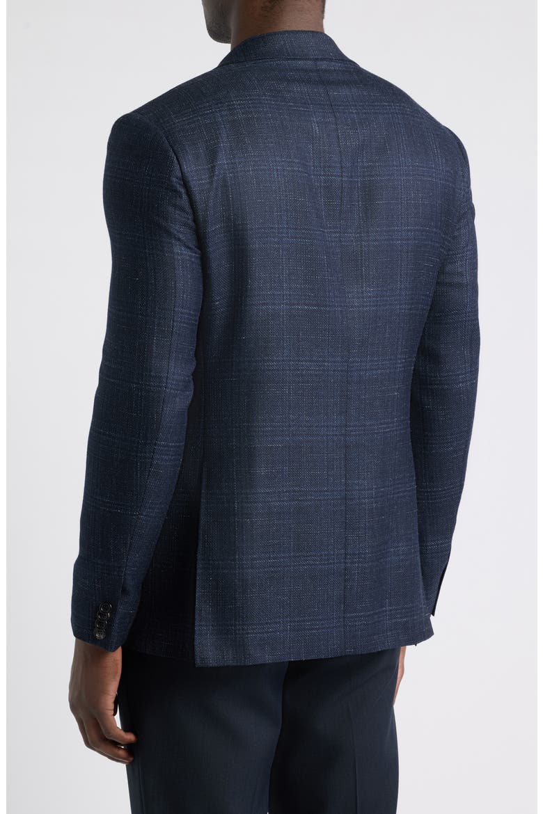 Kei Trim Fit Shadow Plaid Wool, Silk & Linen Sport Coat, Alternate, color, NAVY
