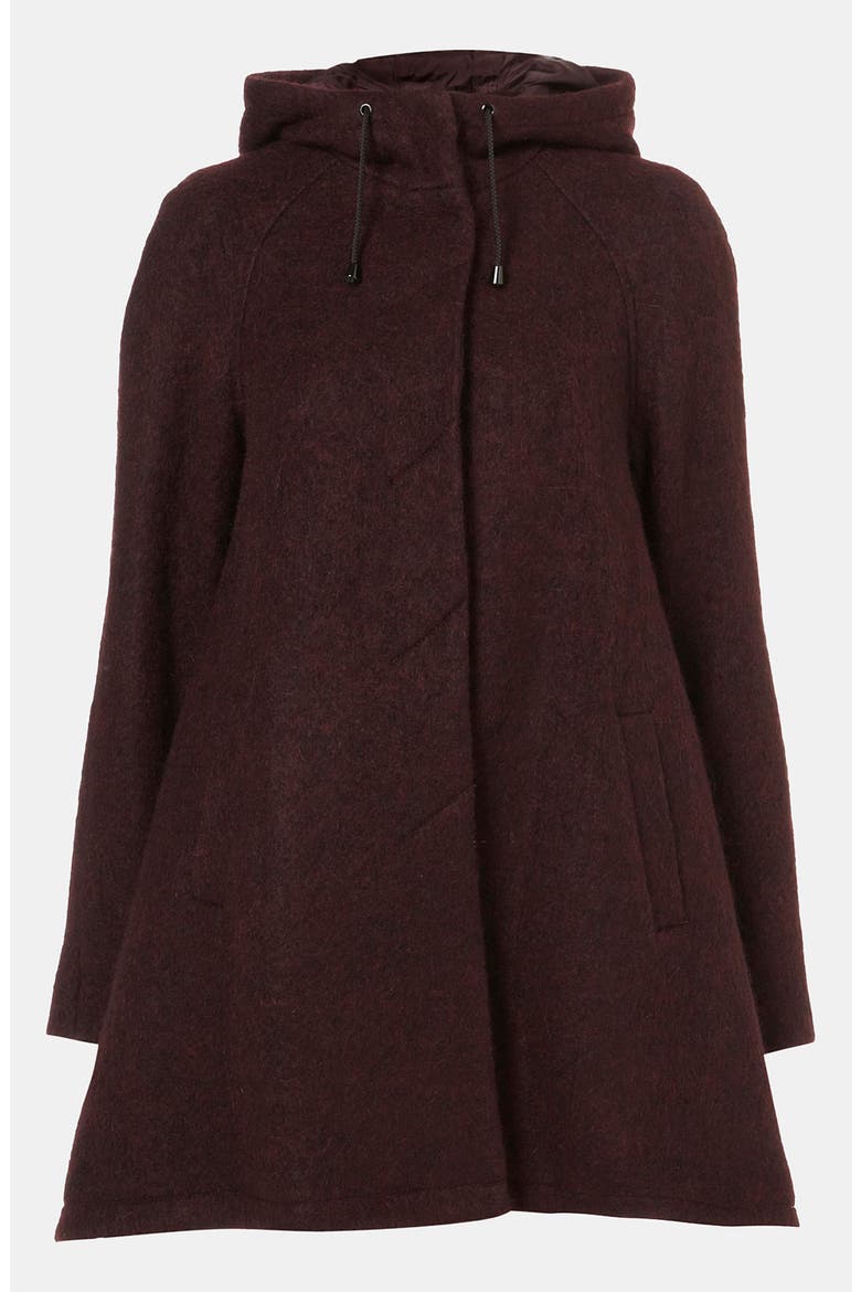 Wool Blend A-Line Parka, Main, color, BURGUNDY