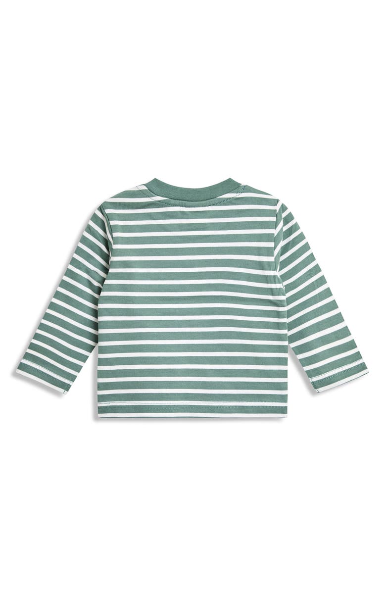 JOJO MAMAN BEBE Stripe T-Shirt & Dinosaur Appliqué Overalls Set, Alternate, color, Navy