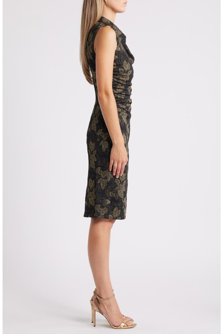 Metallic Leaf Print Bodycon Dress, Alternate, color, BLACK GOLD