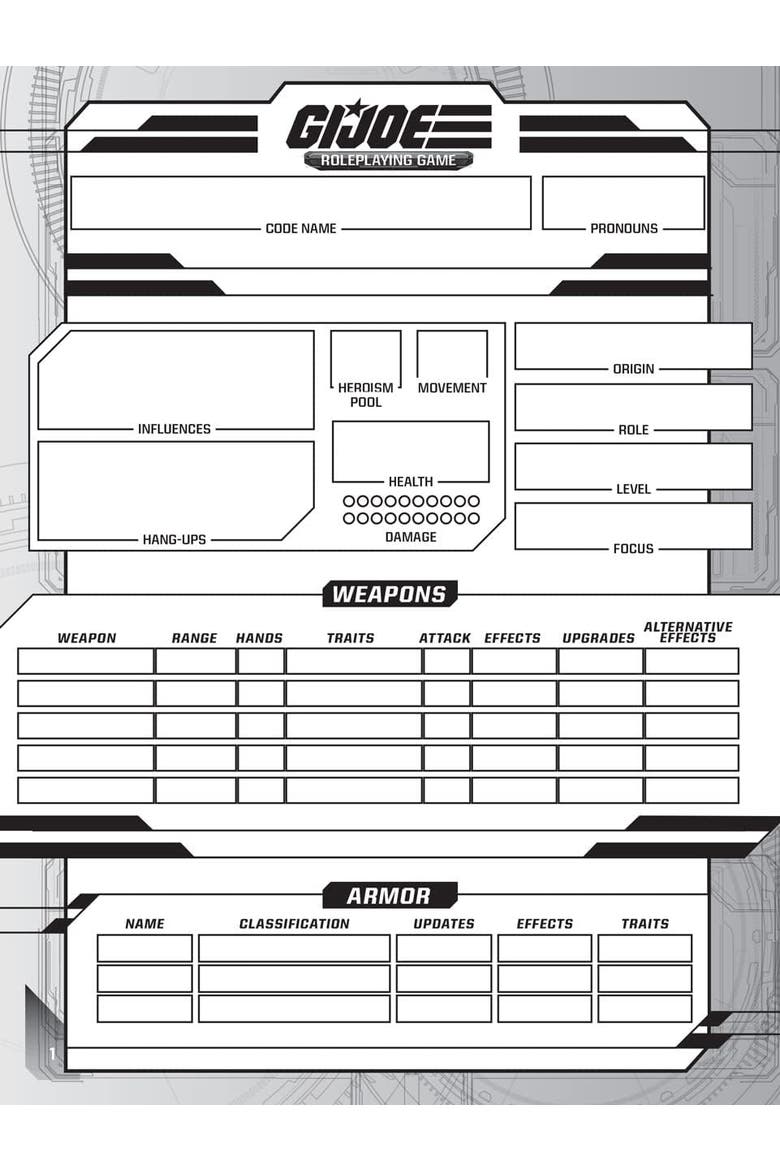 G.I.I JOE Roleplaying Game Expanded Character Sheet Journal, Alternate, color, Blue