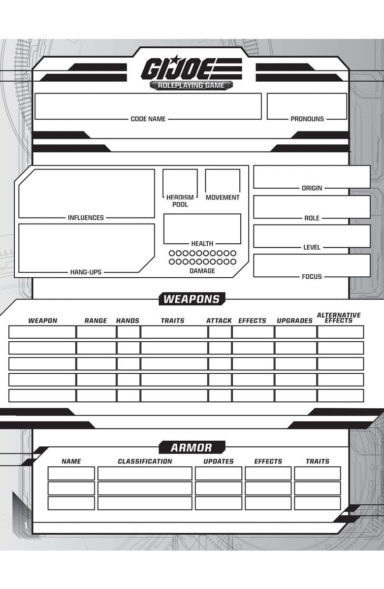 Renegade Game Studios G.I.I JOE Roleplaying Game Expanded Character Sheet Journal, Alternate, color, Blue