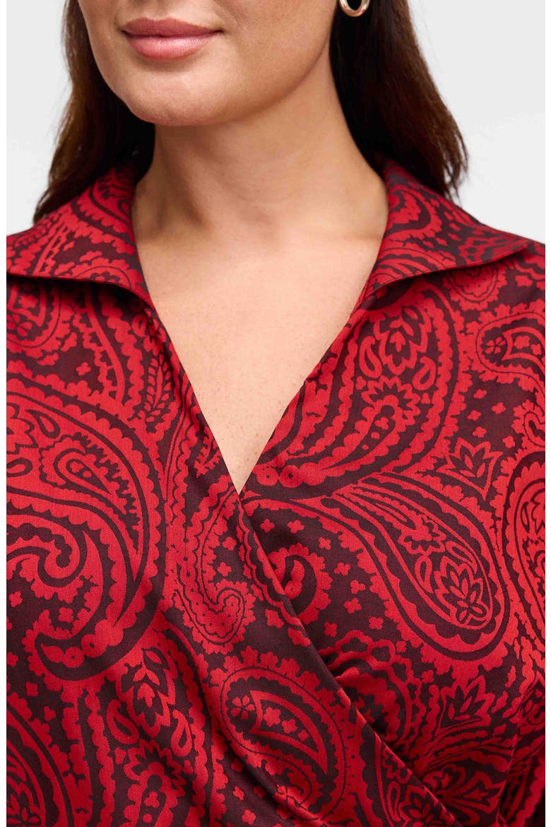 Salina Paisley Print Cotton Blend Wrap Shirt, Alternate, color, BLACK/ RED