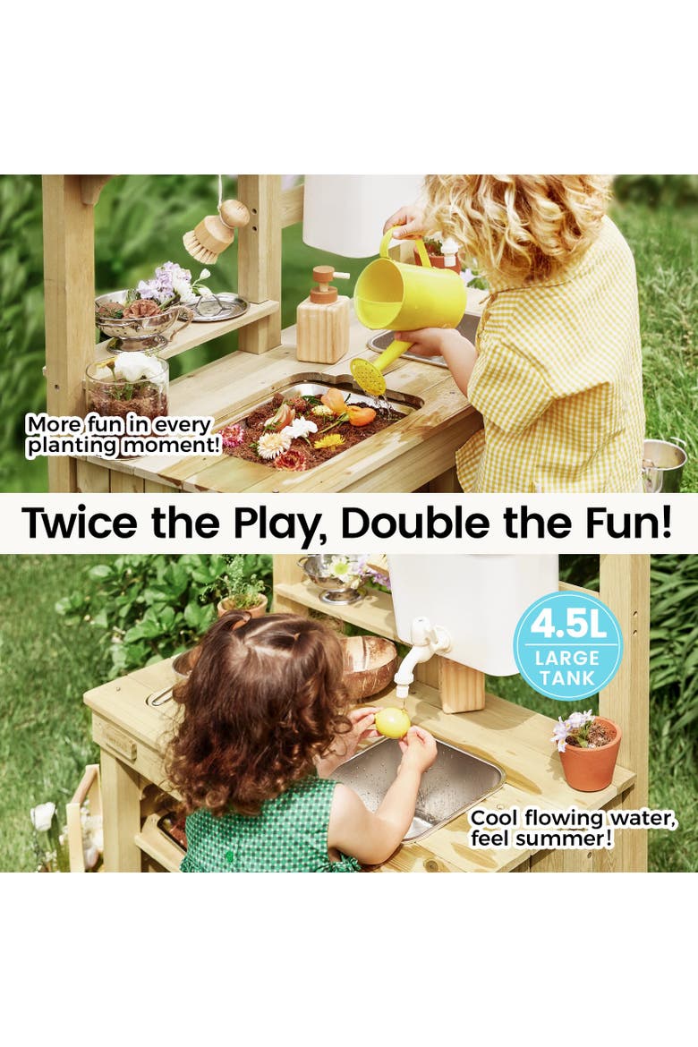 DuoPlay Outdoor Wooden Mud Kitchen Set for Kids, Alternate, color, Multicolor