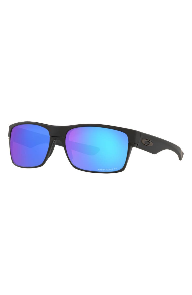 Oakley 60mm Polarized Square Sunglasses, Alternate, color, Matte Black/ Prizm Sapphire