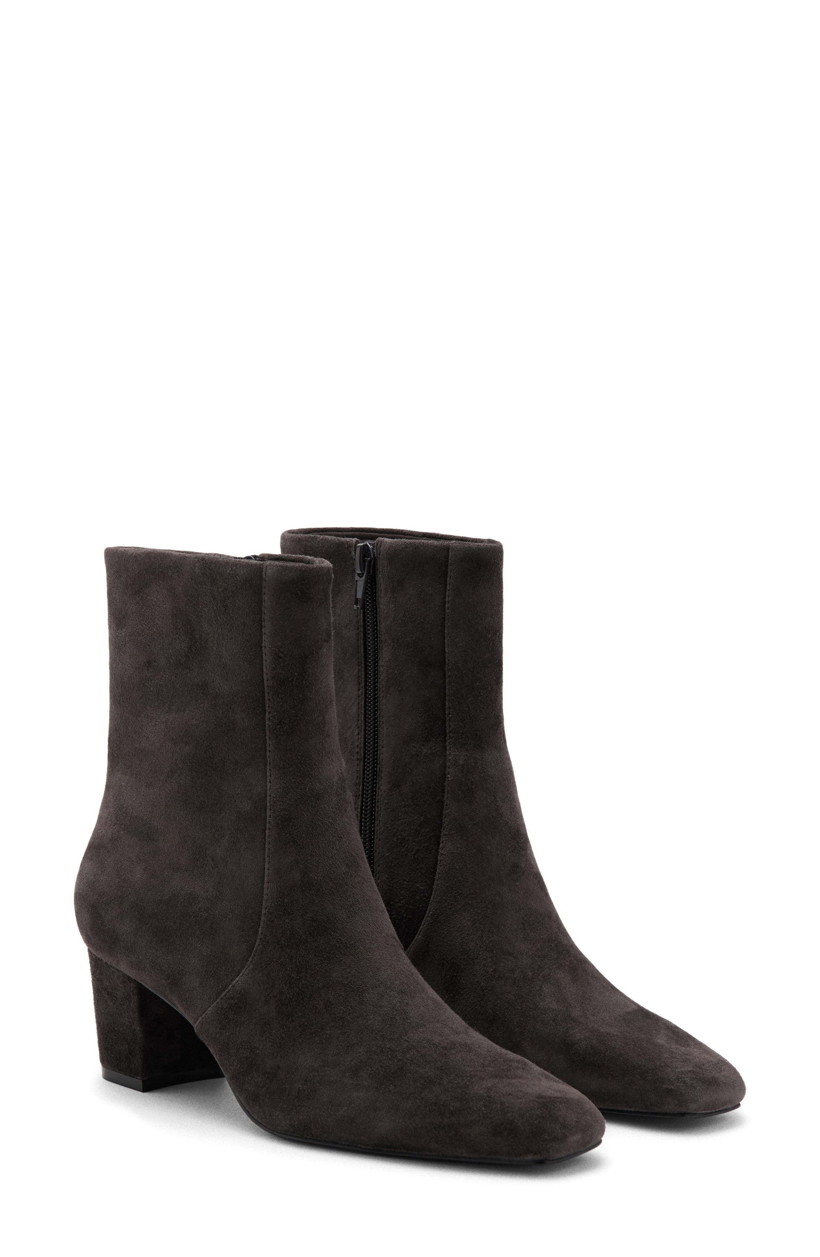 MANGO Suede Block Heel Ankle Boot, Main, color, Dark Heather Grey