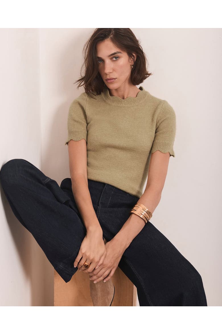 Scallop Trim Knit Top, Alternate, color, Green
