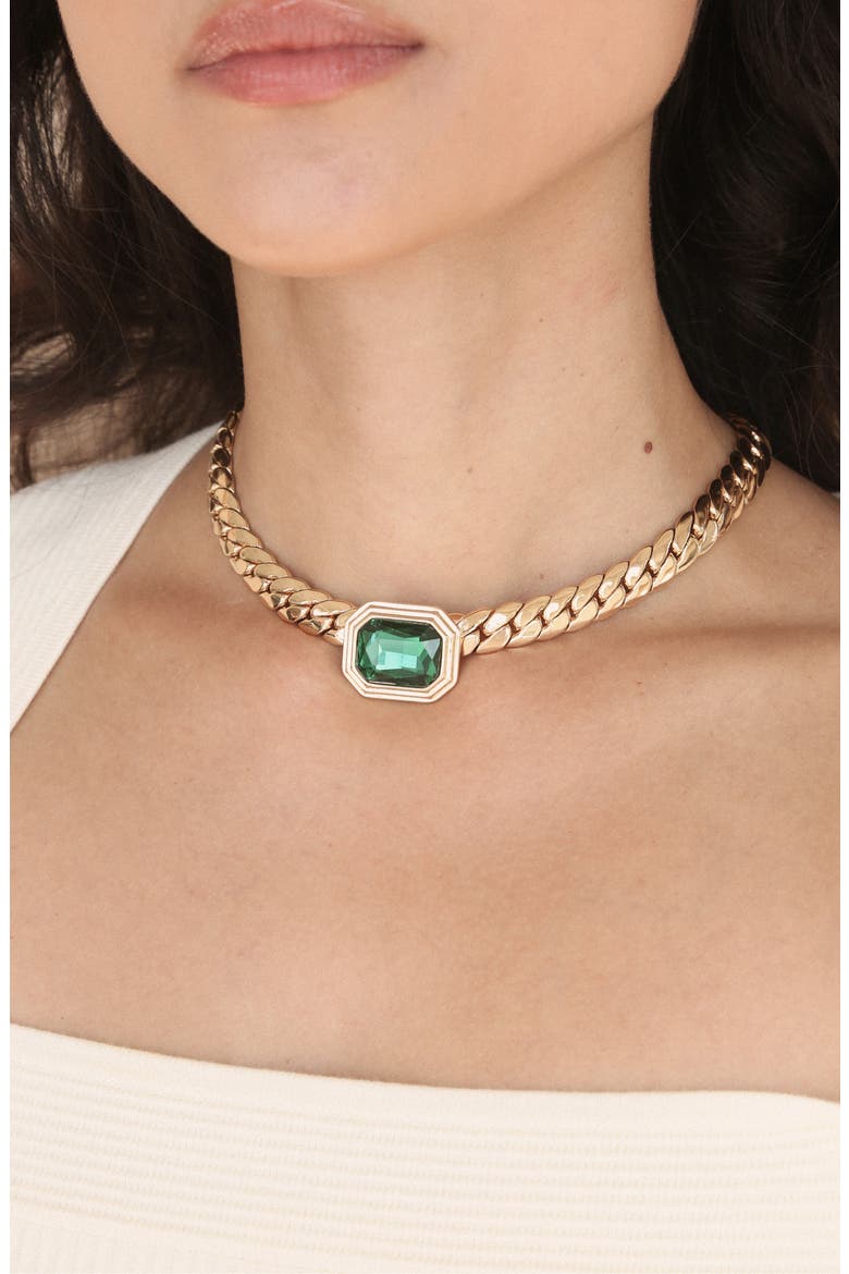 Deco Crystal Statement Cuban Chain Necklace, Alternate, color, GREEN