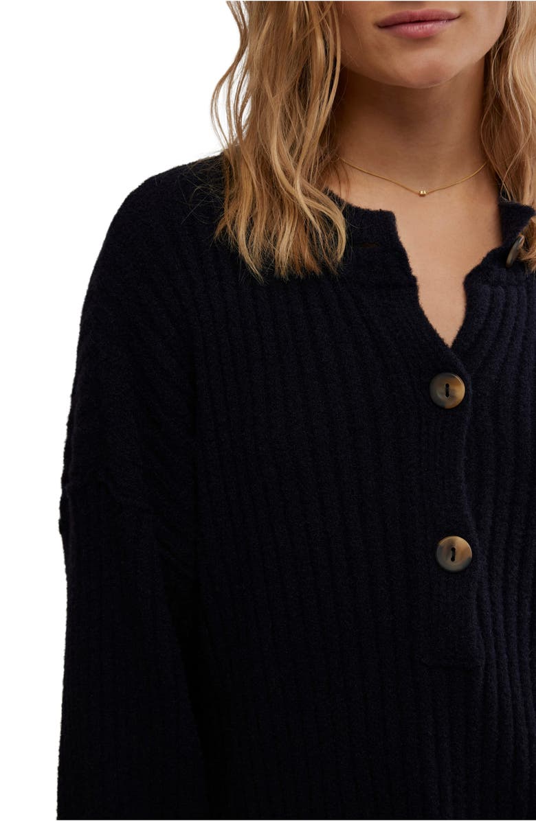 Free People Cocoa Rib Henley Sweater, Alternate, color, Black
