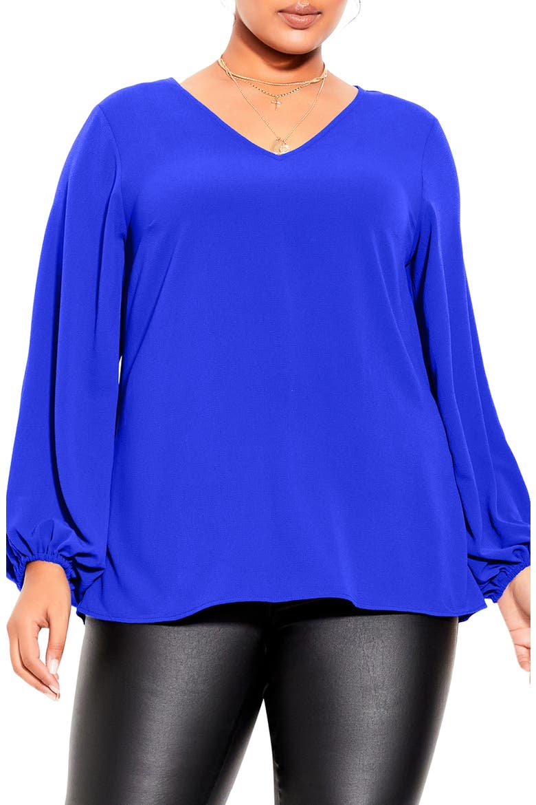 Pippa Blouson Sleeve V-Neck Top, Main, color, COBALT