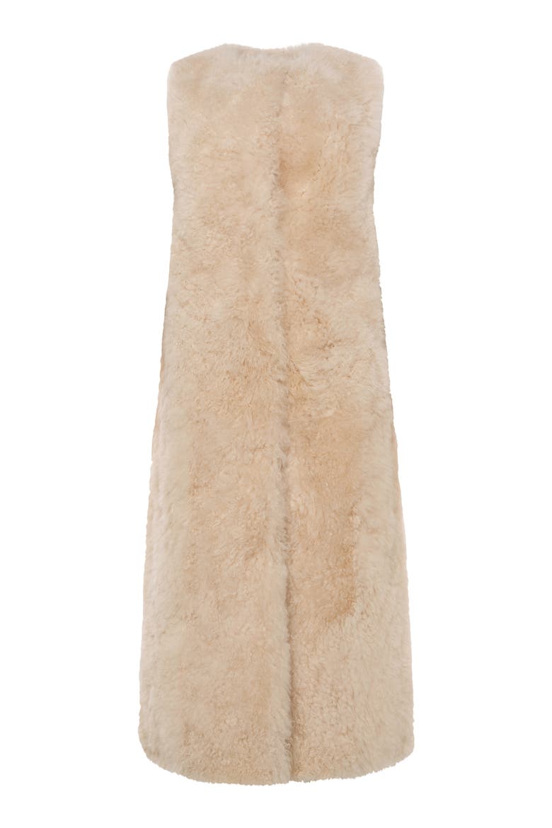 Genuine Shearling Collarless Long Vest, Alternate, color, LIGHT BEIGE