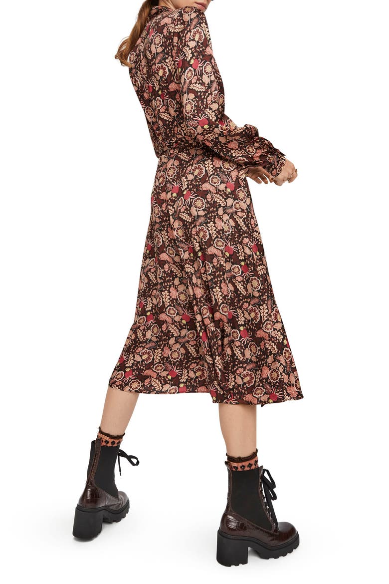 Floral Long Sleeve Wrap Midi Dress, Alternate, color, COMBO A