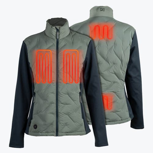 Mobile Warming Aria Natural Down Hybrid Heated Jacket In Green