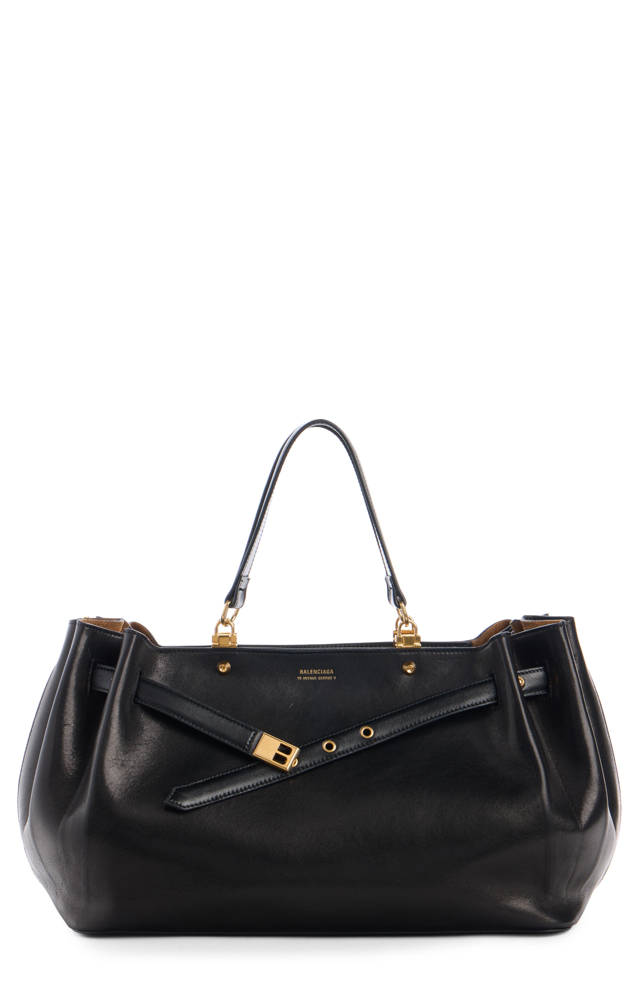 Fan Leather Handbag, Main, color, 1000 BLACK
