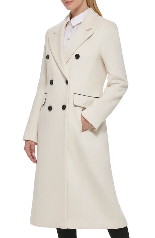 Karl Lagerfeld Wool Blend Double Breasted Coat In White
