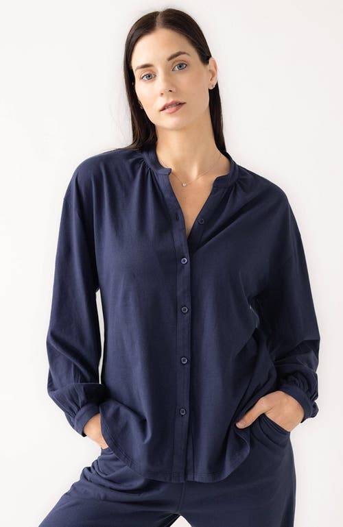 Salua Mandarin Collar Soft Pima Cotton Pajamas In Blue