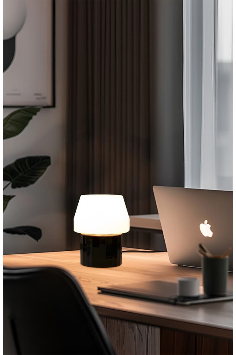 Duke 9" Modern Ceramic LED Desk Lamp with Glossy Black Base and White Shade, Bulb Included, Alternate, color, Classic black