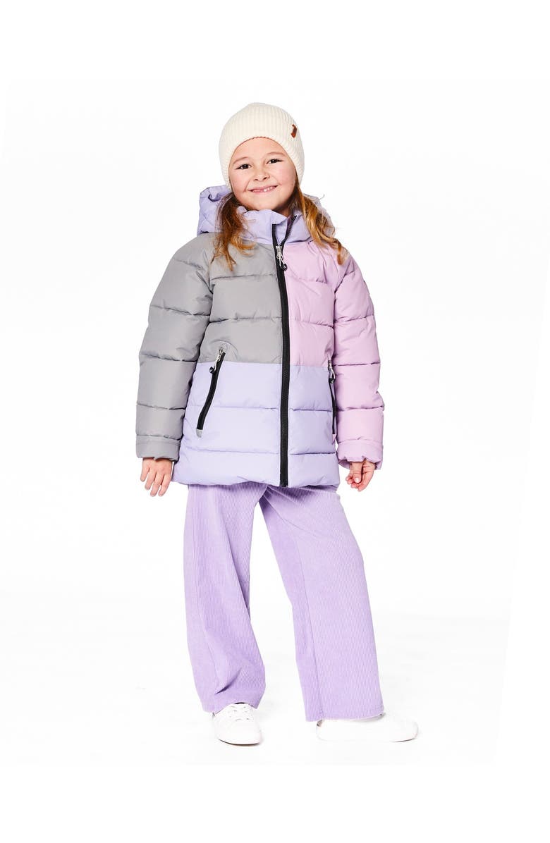 Deux par Deux Girl Colorblocked Puffy Winter Coat, Main, color, Purple Gray