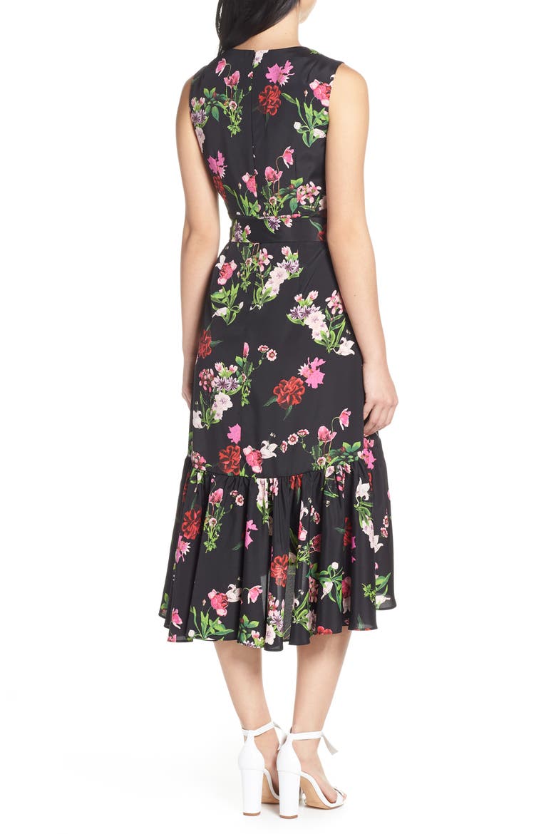Ruffle Hem Faux Wrap Dress, Alternate, color, BLACK