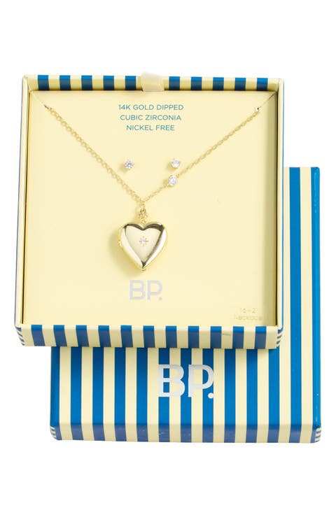 Heart Locket & Cubic Zirconia Stud Set