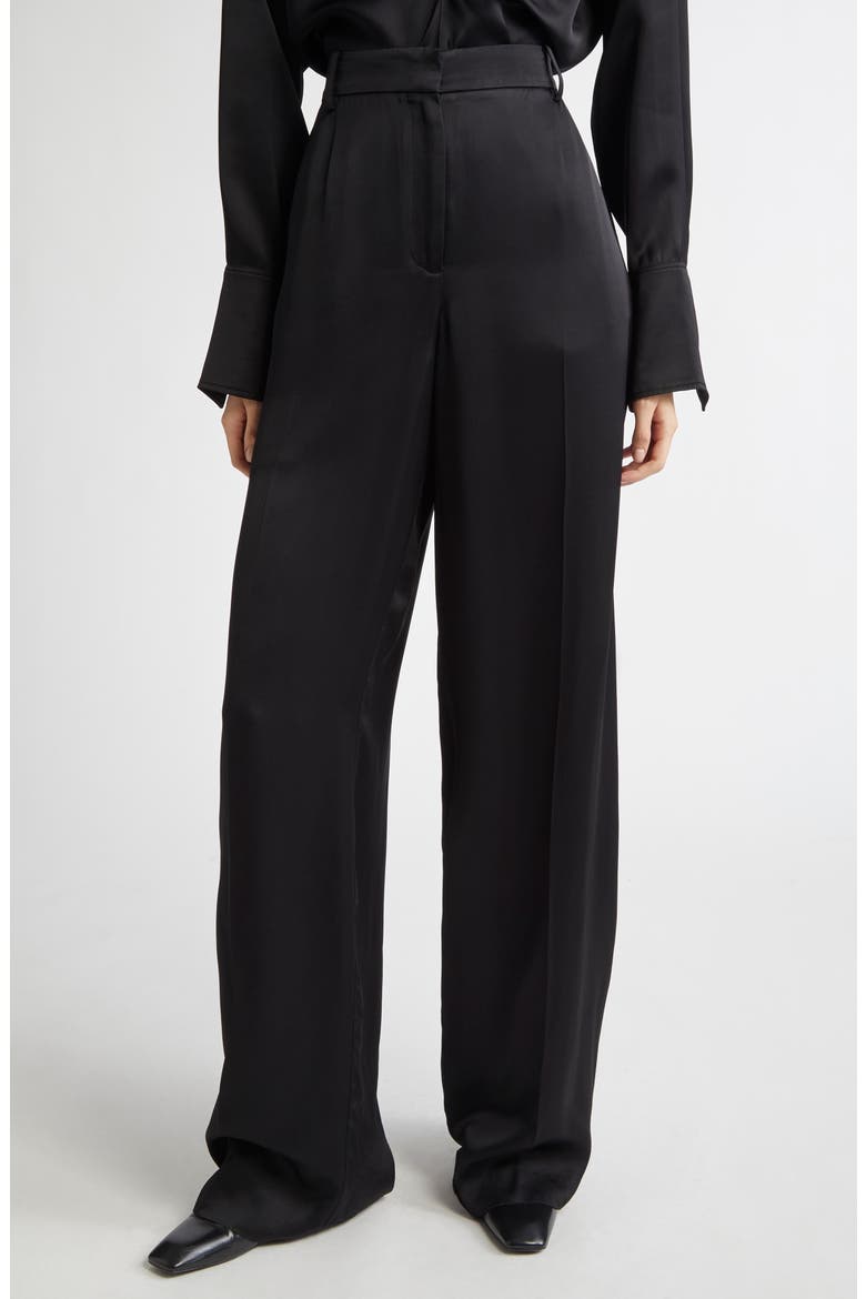 Fluid Wide Leg Wool Blend Trousers, Main, color, BLACK