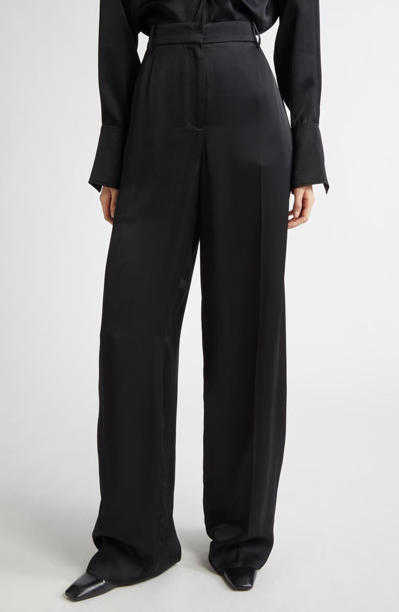 TOTEME Fluid Wide Leg Wool Blend Trousers, Main, color, Black