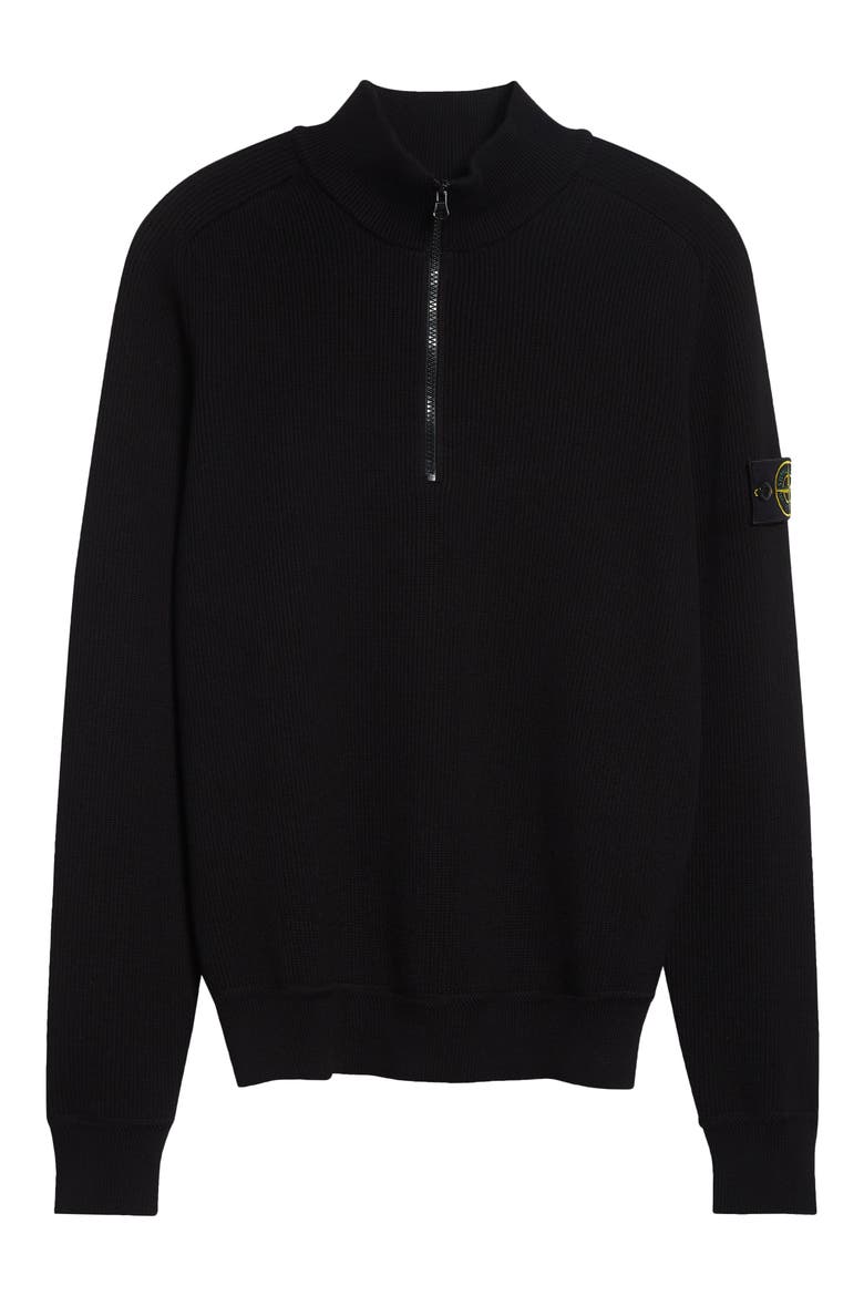 Organic Cotton Rib Half Zip Sweater, Alternate, color, BLACK