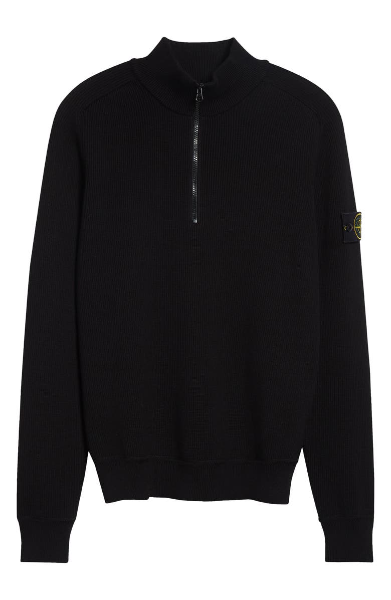 Stone Island Organic Cotton Rib Half Zip Sweater, Main, color, Black