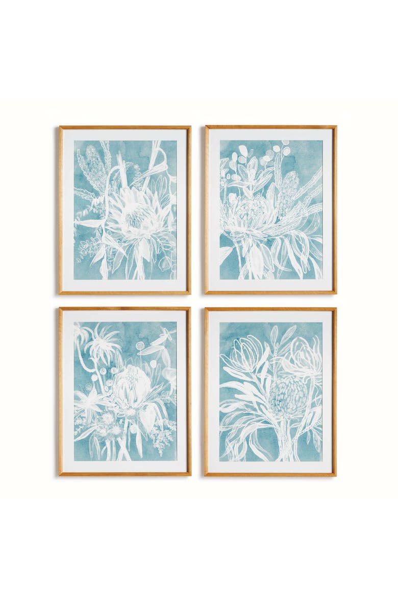 Protea Abstract Prints In Soft Blue Set Of 4, Main, color, Blue