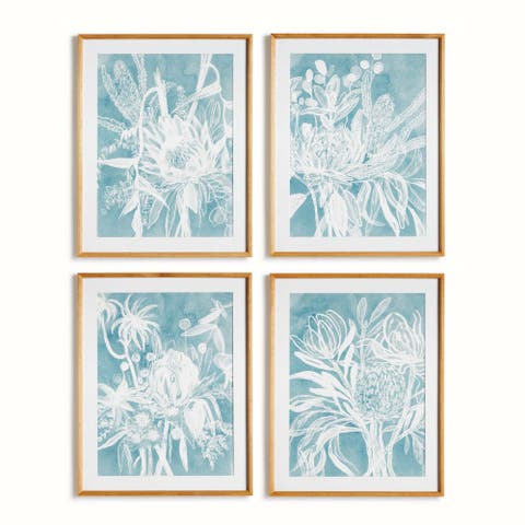 Protea Abstract Prints In Soft Blue Set Of 4