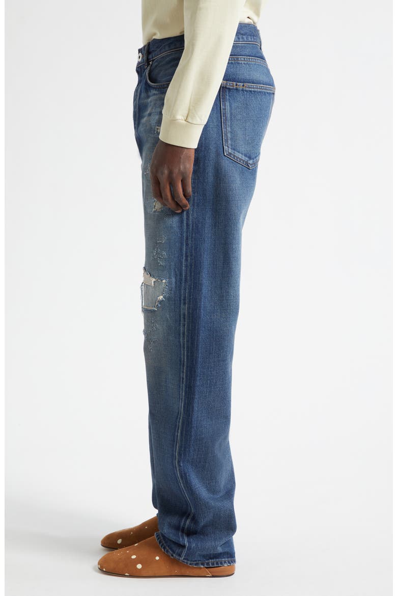 Rip & Repair Straight Leg Selvedge Jeans, Alternate, color, DARK BLUE