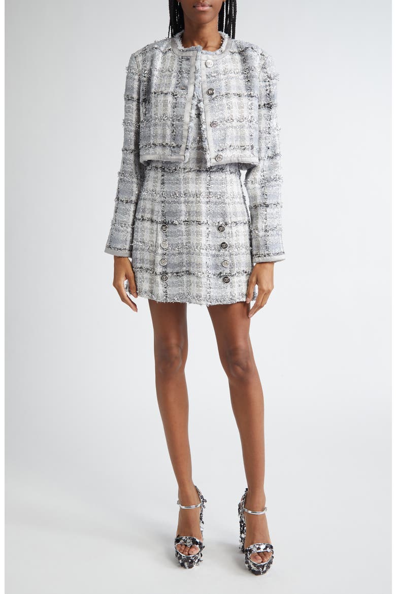Check Raschel Tweed Crop Jacket, Alternate, color, S8100 QUADRI-CHECK-TARTAN