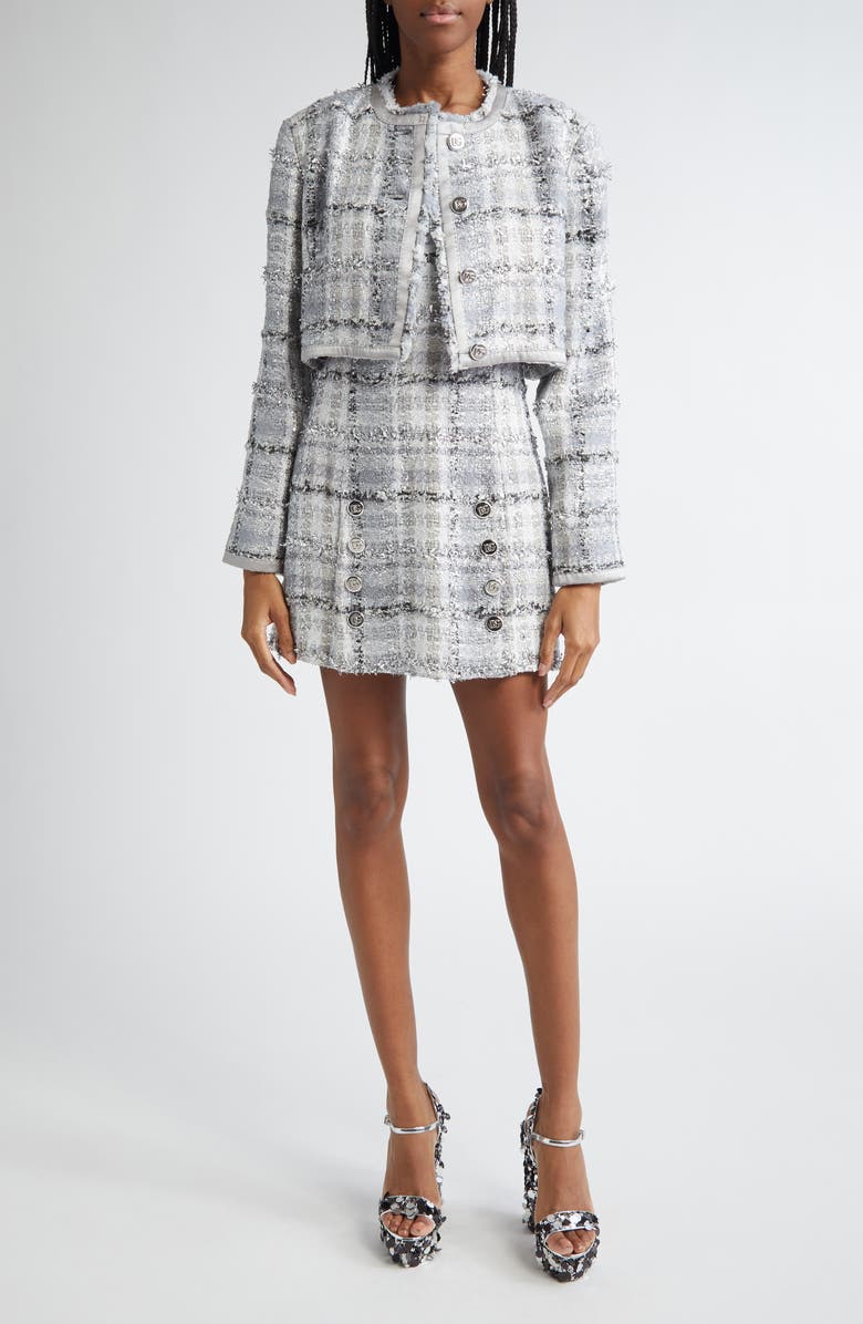 Dolce&Gabbana Check Raschel Tweed Crop Jacket, Alternate, color, S8100 Quadri-Check-Tartan