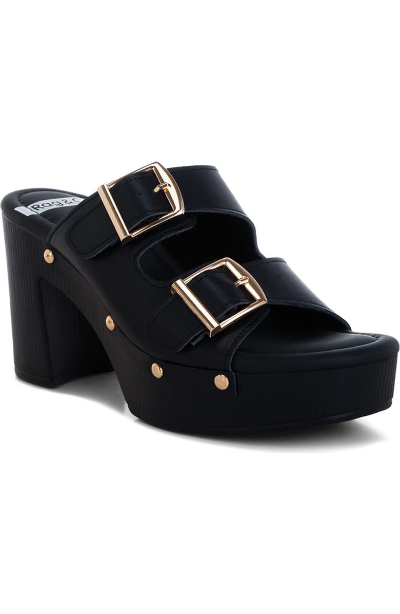 Rag & Co Kenna Double Buckle Strap Platform Sandal, Main, color, Black