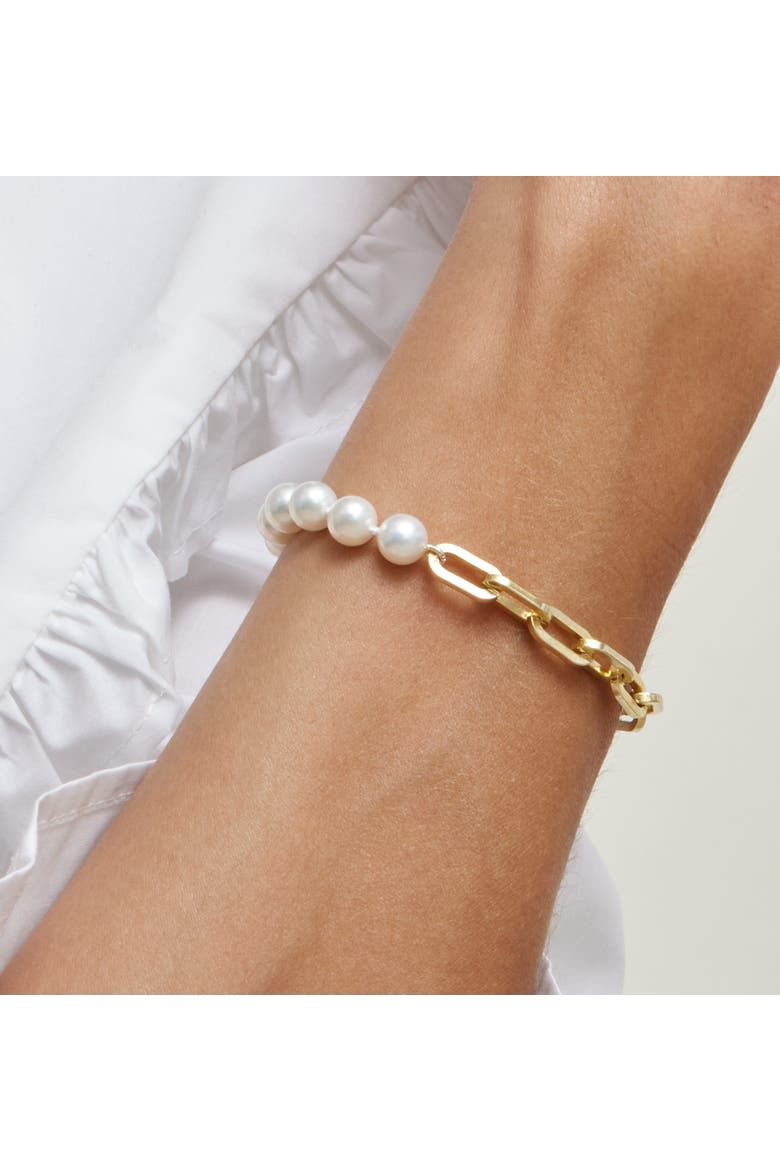 7mm White Freshwater Scarlett Pearl & Chain Bracelet, Alternate, color, Yellow Gold Fill