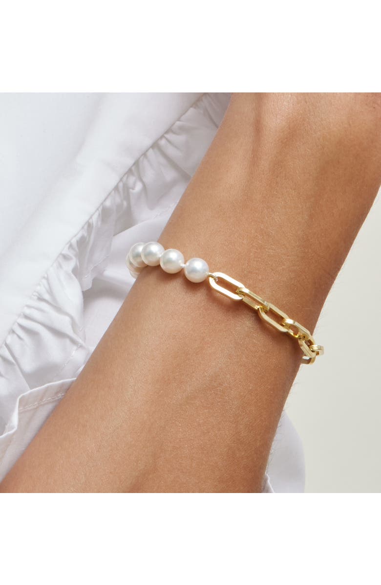 The Pearl Source Freshwater Pearl & Chain Bracelet 7mm, Alternate, color, Yellow Gold Fill