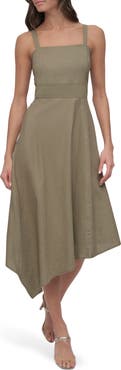 DKNY Paneled Linen Blend Midi Dress