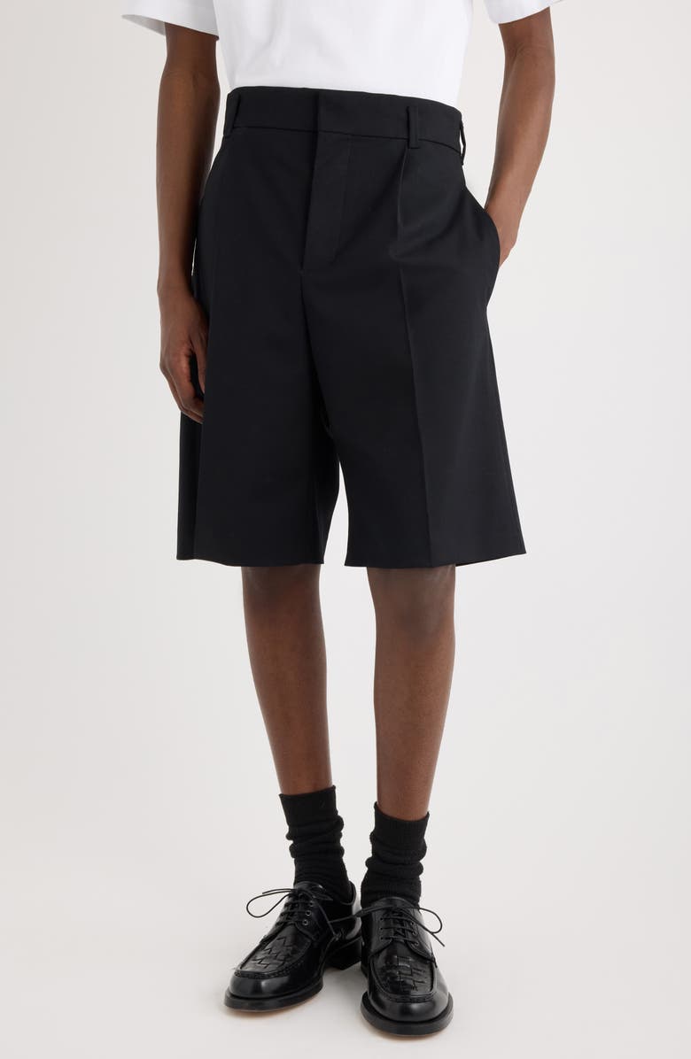 Jacquemus Le Short Ovalu Pleated Stretch Virgin Wool Shorts, Main, color, Black