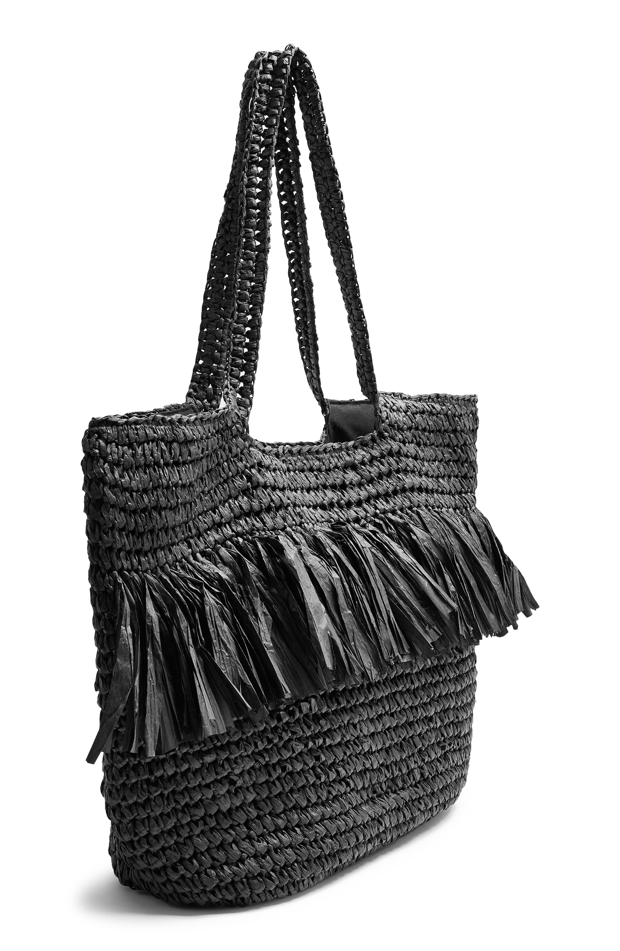 Topshop Fenn Fringe Straw Tote, Alternate, color, 