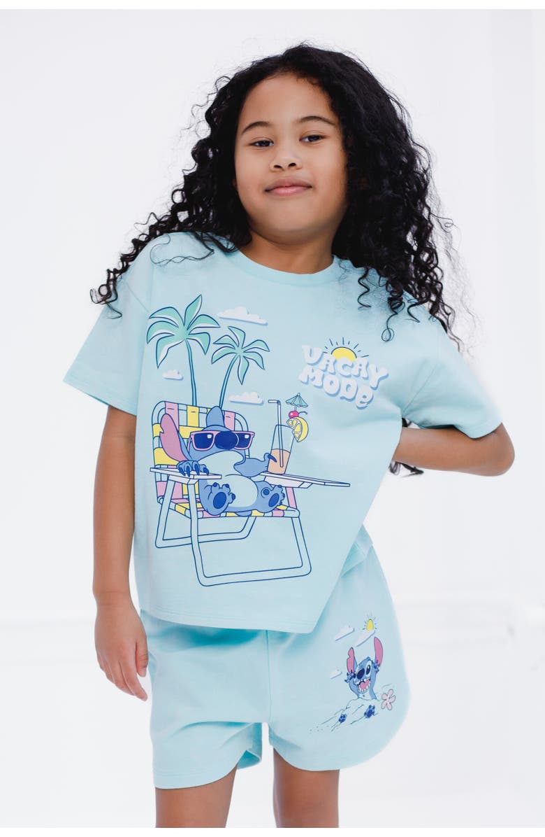 Disney Wash T-Shirt & Shorts Set, Alternate, color, Lilo & Stitch Blue