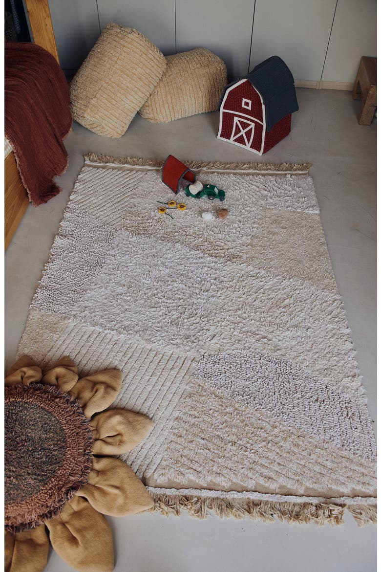 Farm Fields Cotton Blend Washable Play Rug, Alternate, color, NATURAL