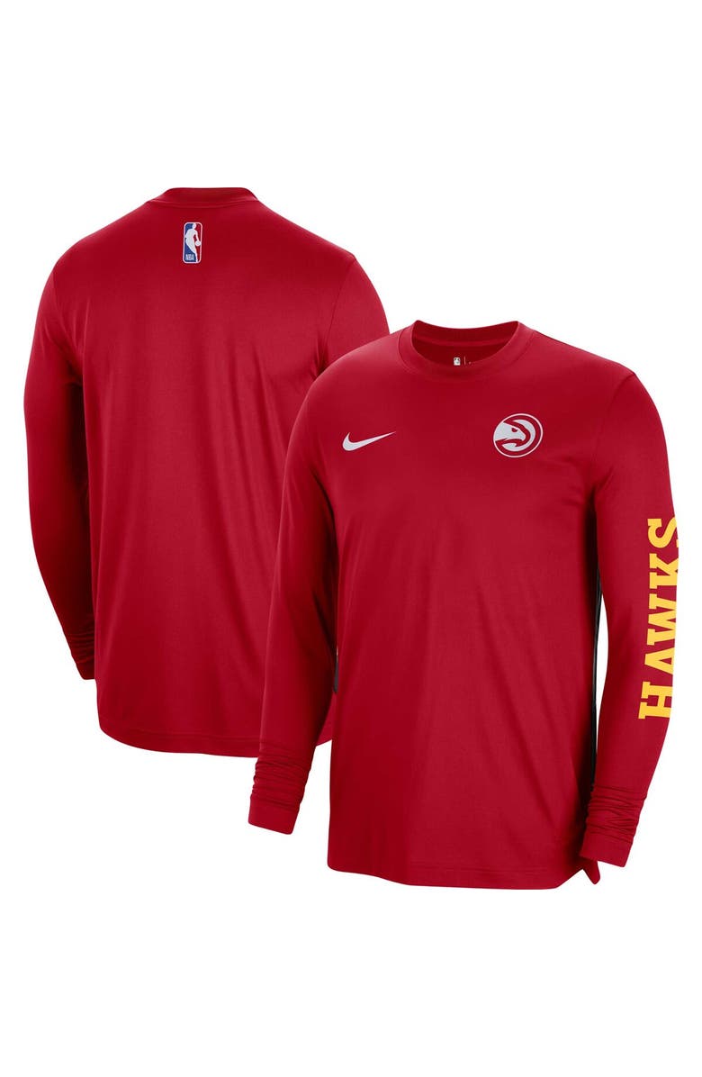 Nike Unisex Nike Red Atlanta Hawks 2023/24 Authentic Pregame Long Sleeve Shooting Shirt, Main, color, 