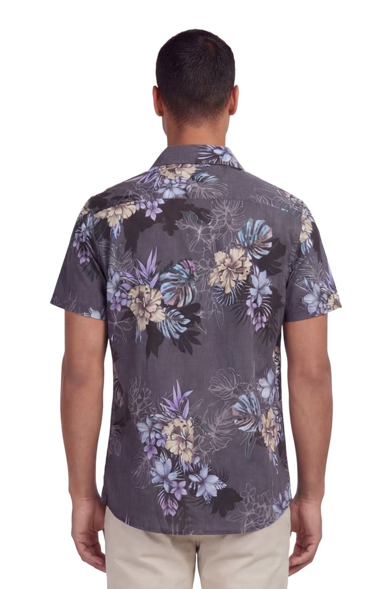 Exotic Floral Mens Linen Printed Shirt, Alternate, color, Exotic Floral Black