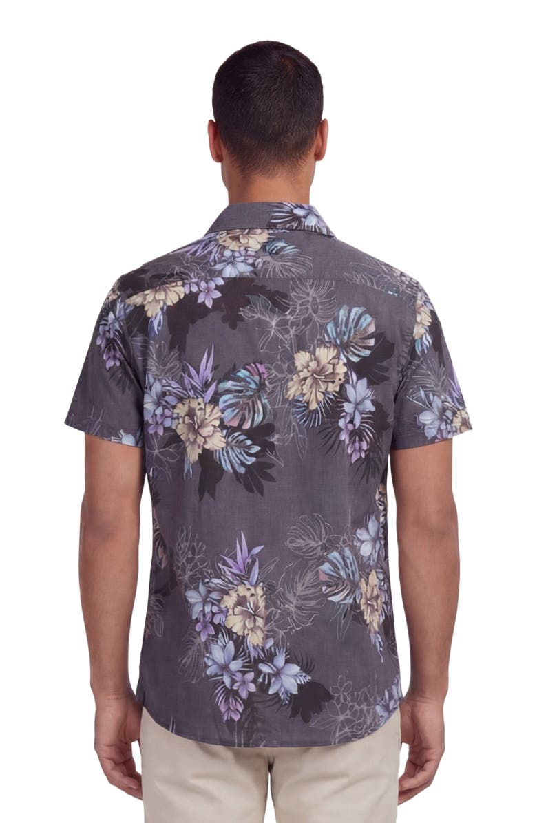 Lords of Harlech Exotic Floral Mens Linen Printed Shirt, Alternate, color, Exotic Floral Black
