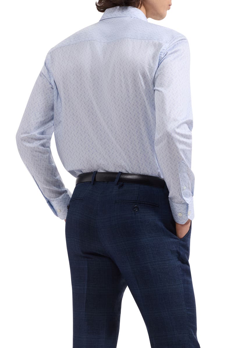 Bugatchi Alvin Shaped Fit Geo Print Button-Up Shirt, Alternate, color, Ice