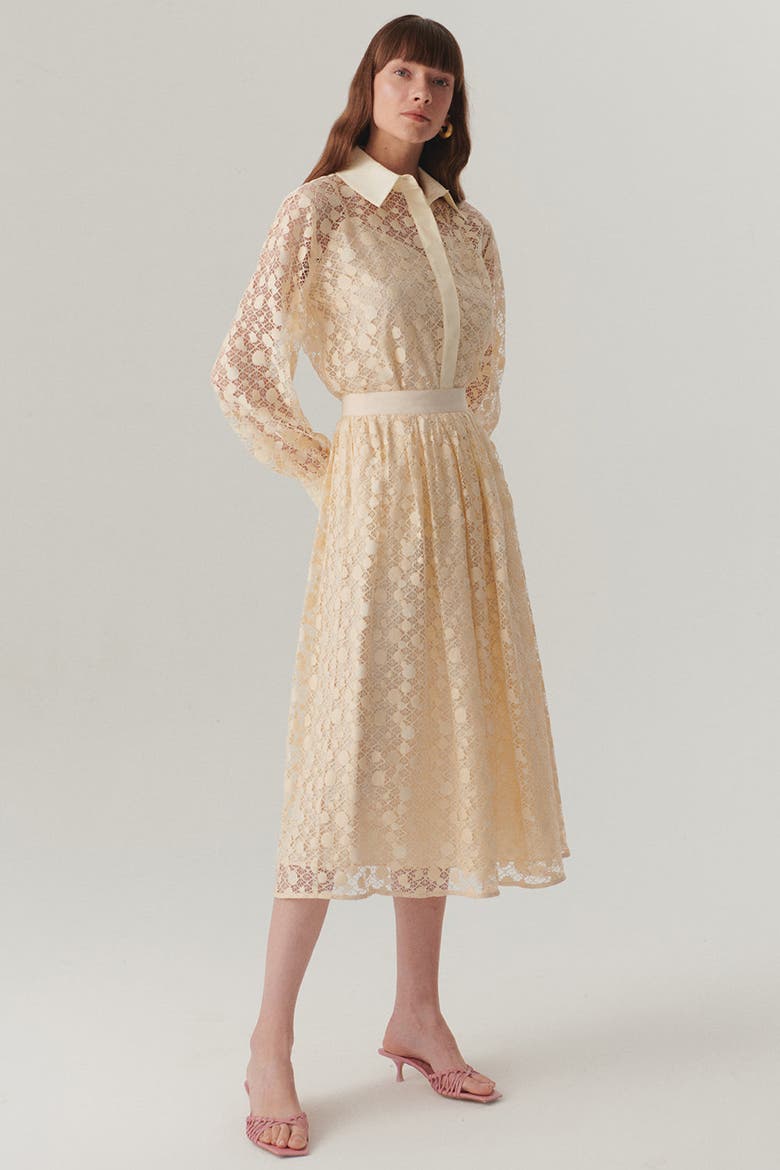 Cotton Lace Detail Regular Fit Midi Skirt, Alternate, color, Ecru